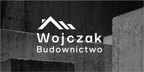 Wojczak Budownictwo logo depicting roof overlayed on a black and white concrete background